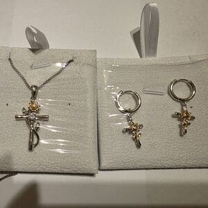 Elegant Silver and Gold Cross Jewelry Set